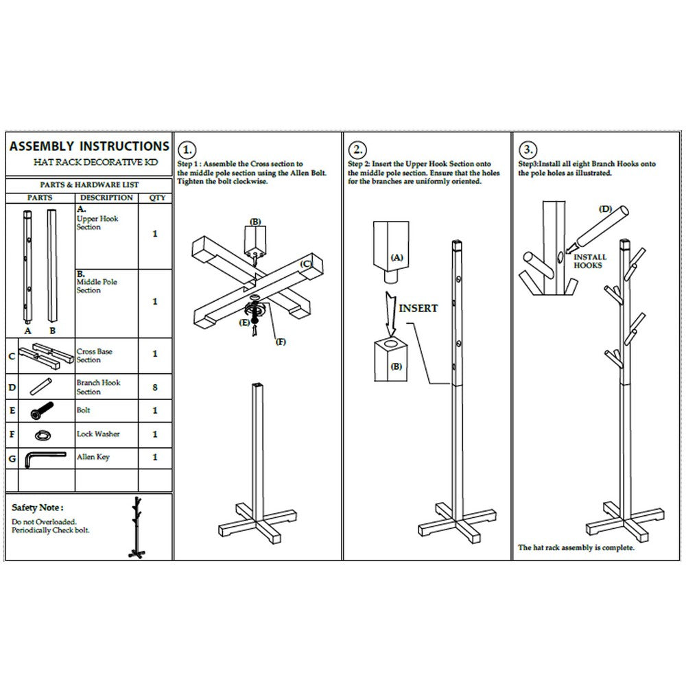 Hiya Freestanding Hat, Coat Rack, 8 Branch Hooks, Whitewash Teakwood, 72 Inch - UPT-355834