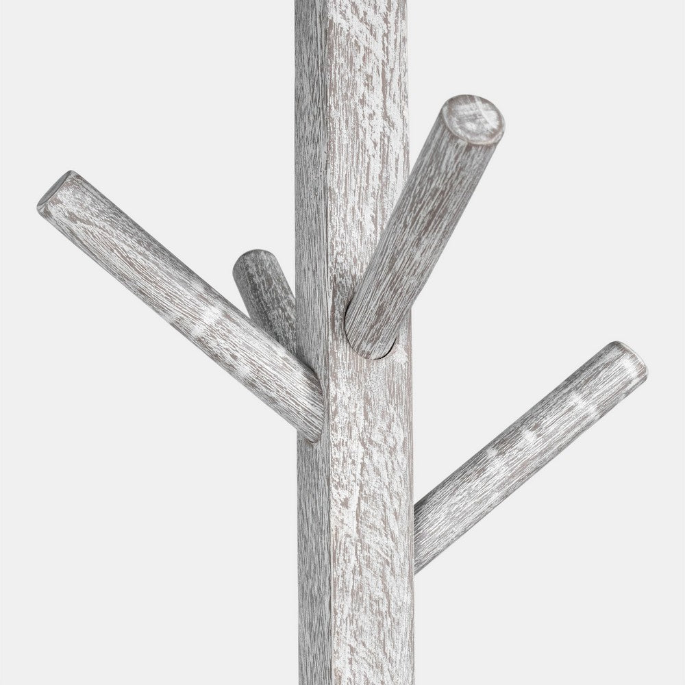 Hiya Freestanding Hat, Coat Rack, 8 Branch Hooks, Whitewash Teakwood, 72 Inch - UPT-355834