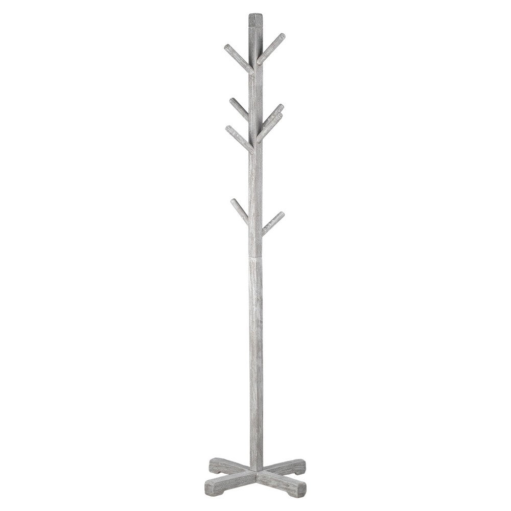 Hiya Freestanding Hat, Coat Rack, 8 Branch Hooks, Whitewash Teakwood, 72 Inch - UPT-355834