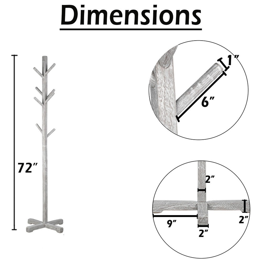 Hiya Freestanding Hat, Coat Rack, 8 Branch Hooks, Whitewash Teakwood, 72 Inch - UPT-355834