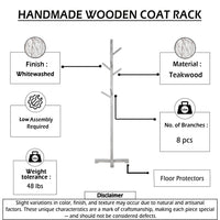Hiya Freestanding Hat, Coat Rack, 8 Branch Hooks, Whitewash Teakwood, 72 Inch - UPT-355834