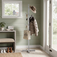 Hiya Freestanding Hat, Coat Rack, 8 Branch Hooks, Whitewash Teakwood, 72 Inch - UPT-355834
