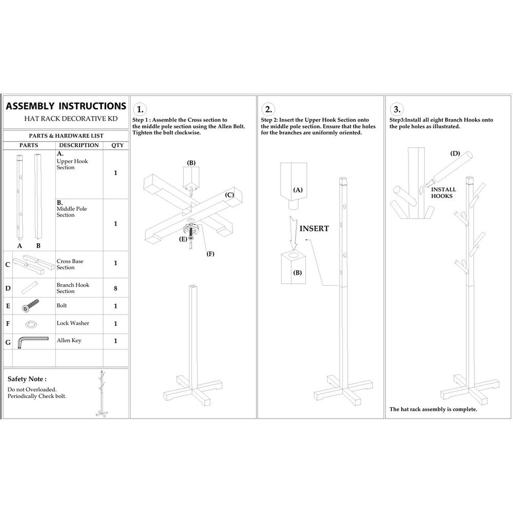 Hiya Freestanding Hat, Coat Rack, 8 Branch Hooks, Natural Brown Teakwood, 72 Inch - UPT-355835