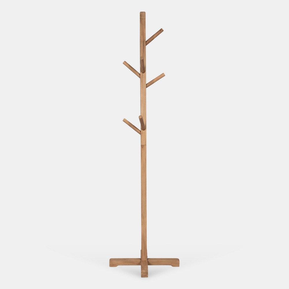 Hiya Freestanding Hat, Coat Rack, 8 Branch Hooks, Natural Brown Teakwood, 72 Inch - UPT-355835
