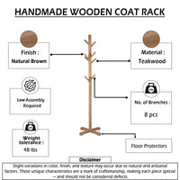 Hiya Freestanding Hat, Coat Rack, 8 Branch Hooks, Natural Brown Teakwood, 72 Inch - UPT-355835