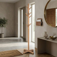 Hiya Freestanding Hat, Coat Rack, 8 Branch Hooks, Natural Brown Teakwood, 72 Inch - UPT-355835