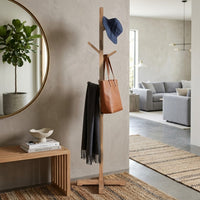 Hiya Freestanding Hat, Coat Rack, 8 Branch Hooks, Natural Brown Teakwood, 72 Inch - UPT-355835