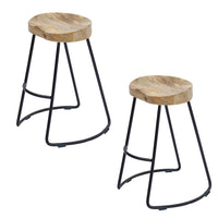 Ela 30 Inch Mango Wood Industrial Barstool, Saddle Seat, Iron Frame, Set of 2, Brown, Black - UPT-37900-2