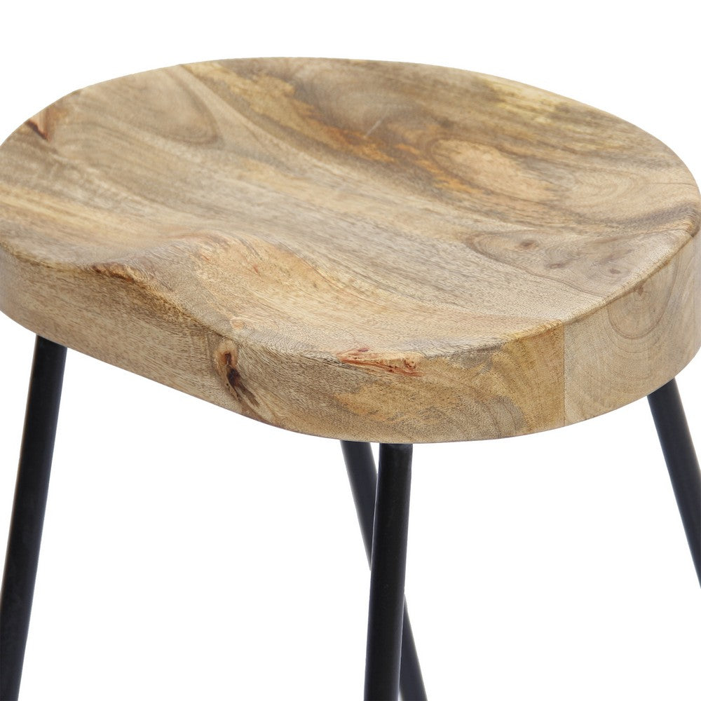 Wooden Saddle Seat Barstool with Metal Legs, Large, Brown and Black - UPT-37900