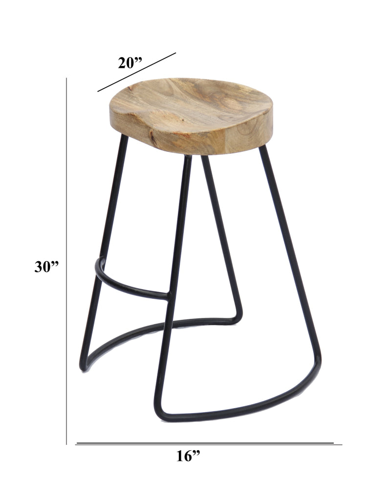 Wooden Saddle Seat Barstool with Metal Legs, Large, Brown and Black - UPT-37900