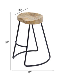 Wooden Saddle Seat Barstool with Metal Legs, Large, Brown and Black - UPT-37900