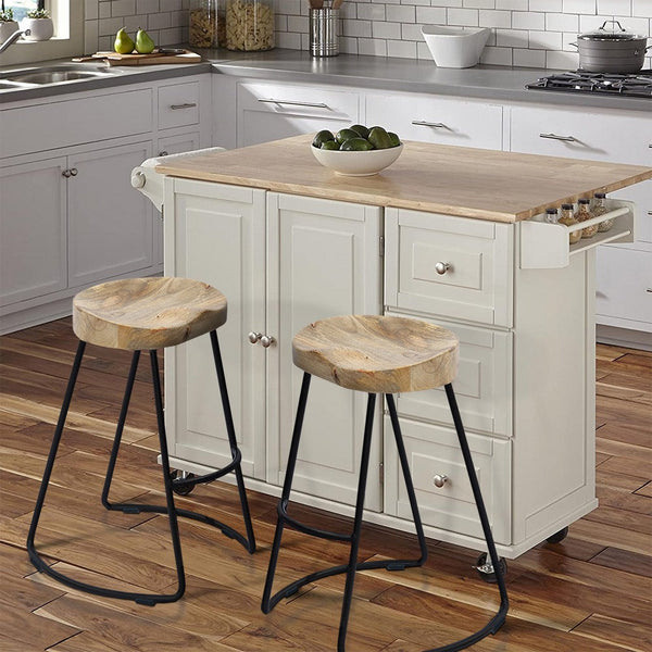 Wooden Saddle Seat Barstool with Metal Legs, Large, Brown and Black - UPT-37900