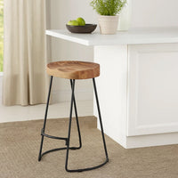 Wooden Saddle Seat Barstool with Metal Legs, Large, Brown and Black - UPT-37900
