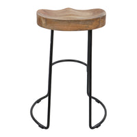 Ela 24 Inch Counter Height Stool, Mango Wood Saddle Seat, Iron Frame, Brown and Black - UPT-37910-F