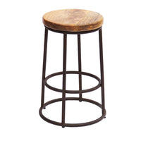 24 Inch Mango Wood Counter Height Barstool With Iron Base, Brown And Black - UPTâ€636038472