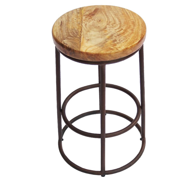 24 Inch Mango Wood Counter Height Barstool With Iron Base, Brown And Black - UPTâ€636038472