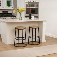24 Inch Mango Wood Counter Height Barstool With Iron Base, Brown And Black - UPT-636038472