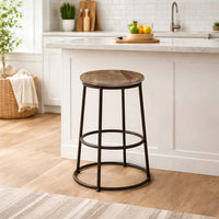 24 Inch Mango Wood Counter Height Barstool With Iron Base, Brown And Black - UPT-636038472
