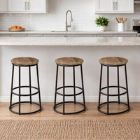 24 Inch Mango Wood Counter Height Barstool With Iron Base, Brown And Black - UPT-636038472