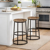 24 Inch Mango Wood Counter Height Barstool With Iron Base, Brown And Black - UPT-636038472