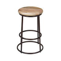 24 Inch Mango Wood Counter Height Barstool With Iron Base, Brown And Black - UPT-636038472