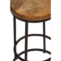24 Inch Mango Wood Counter Height Barstool With Iron Base, Brown And Black - UPTâ€636038472