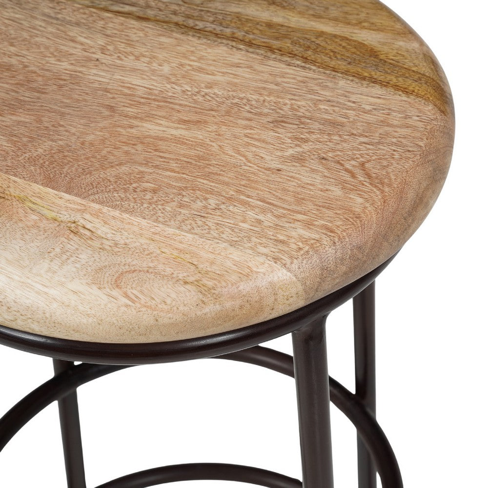 24 Inch Mango Wood Counter Height Barstool With Iron Base, Brown And Black - UPT-636038472