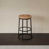 24 Inch Mango Wood Counter Height Barstool With Iron Base, Brown And Black - UPT-636038472