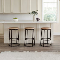 24 Inch Mango Wood Counter Height Barstool With Iron Base, Brown And Black - UPT-636038472