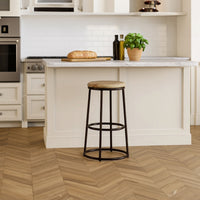 24 Inch Mango Wood Counter Height Barstool With Iron Base, Brown And Black - UPT-636038472