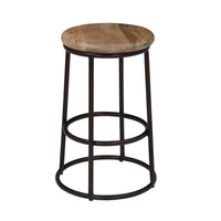 24 Inch Mango Wood Counter Height Barstool With Iron Base, Brown And Black - UPT-636038472