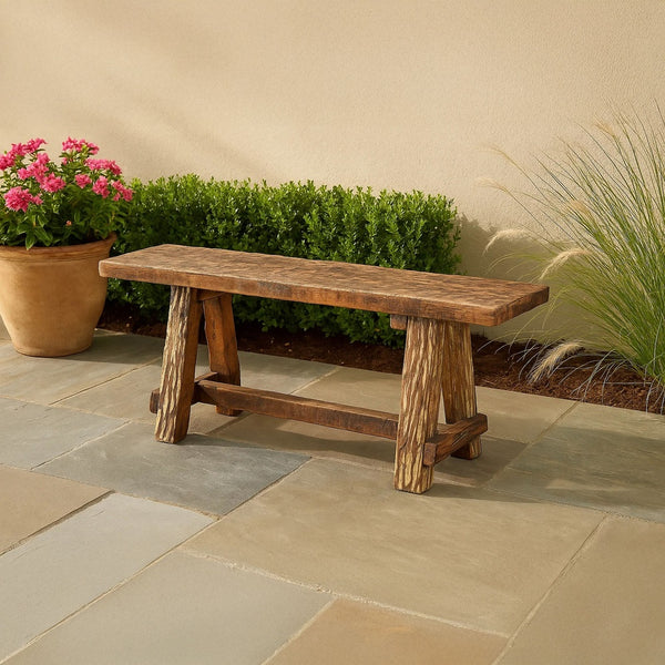 Wooden Garden Patio Bench With Retro Etching, Cappuccino Brown - UPT-69623