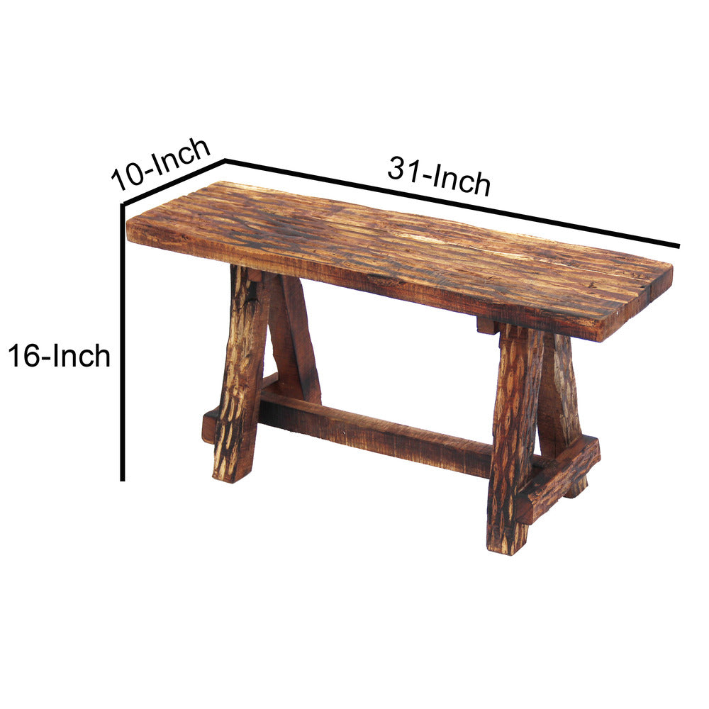 Wooden Garden Patio Bench With Retro Etching, Cappuccino Brown - UPT‐69623