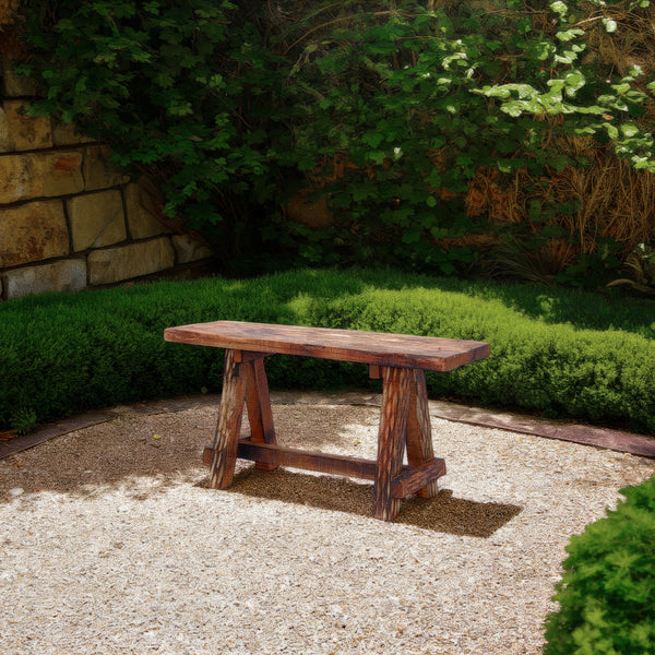 Wooden Garden Patio Bench With Retro Etching, Cappuccino Brown - UPT‐69623