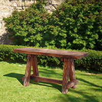 Wooden Garden Patio Bench With Retro Etching, Cappuccino Brown - UPT‐69623