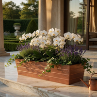 Rectangular Metal Flower Planter Box with Embossed Line Design, Large, Copper - BM195218