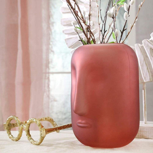 Contemporary Frosted Glass Face Sculpture Vase, Pink - BM206737