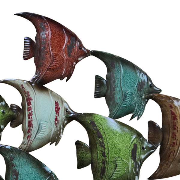 Three Dimensional Hanging Metal Fish Wall Art Decor, Multicolor - BM05387