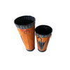Rustic Umbrella Stand with Engraved Details, Set of 2, Brown - BM07627