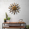 35 Inch Round Hanging Metal Sun Wall Art Decor with Facial Details, Bronze - BM07981