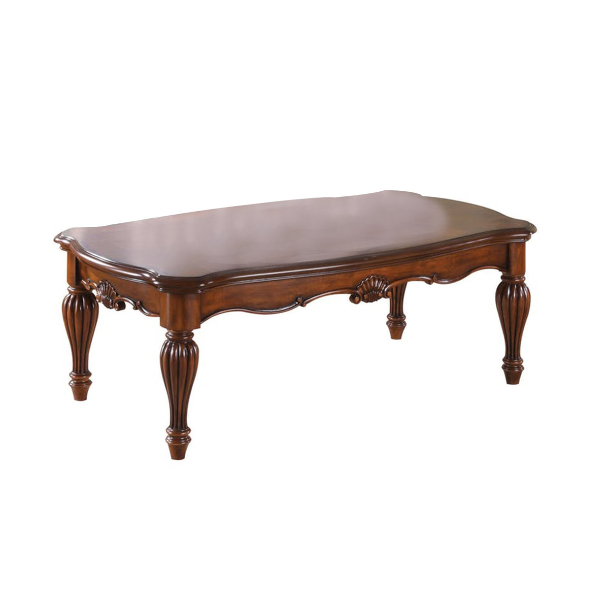 Wooden Coffee Table with Reeded Turned Legs, Cherry Brown - BM186034