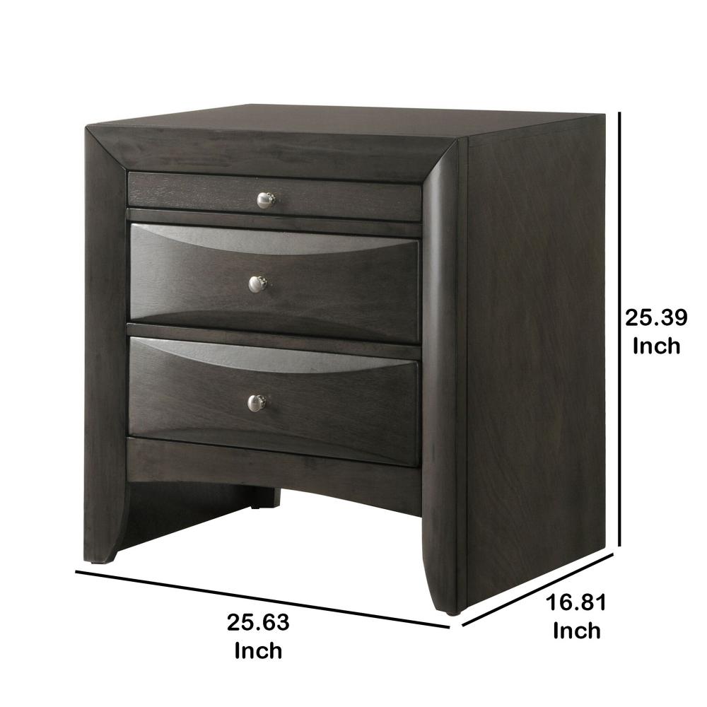 2 Drawer Wooden Nightstand with 1 Pull Out Tray, Gray - BM185892