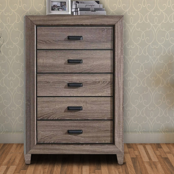 Five Drawer Chest With Scalloped Feet In Weathered Gray Grain Finish  - BM185444