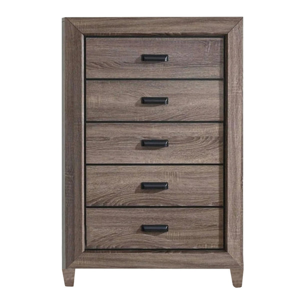 Five Drawer Chest With Scalloped Feet In Weathered Gray Grain Finish  - BM185444