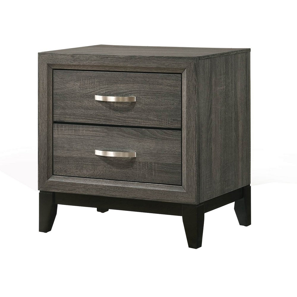 Two Drawer Nightstand With Tapered Feet, Weathered Gray  - BM185487