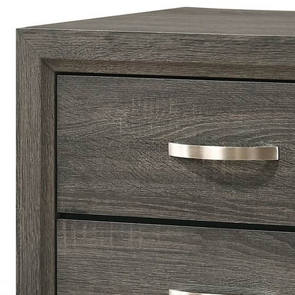 Two Drawer Nightstand With Tapered Feet, Weathered Gray  - BM185487