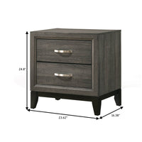 Two Drawer Nightstand With Tapered Feet, Weathered Gray  - BM185487