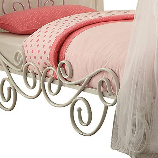 Contemporary Metal Twin Bed with Scrollwork, White and Purple - BM194202