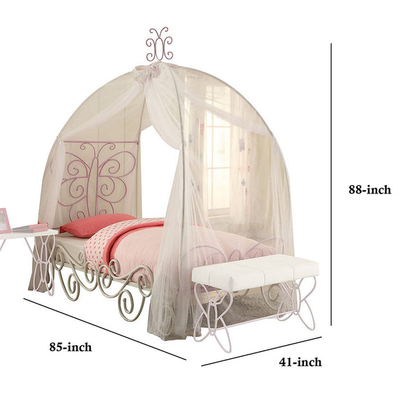 Contemporary Metal Twin Bed with Scrollwork, White and Purple - BM194202