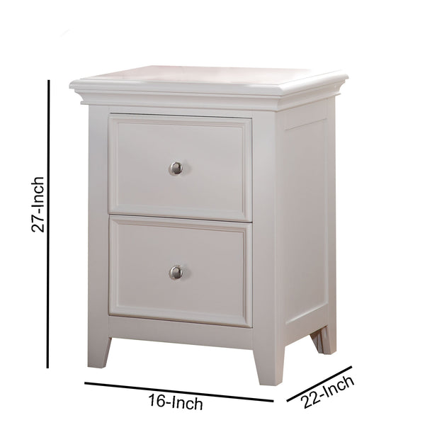 2 Drawer Wooden Nightstand with Metal Knobs, White - BM186039